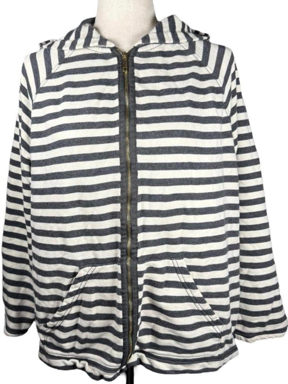 Liz Claiborne Boxy Gray and White Striped Hoodie